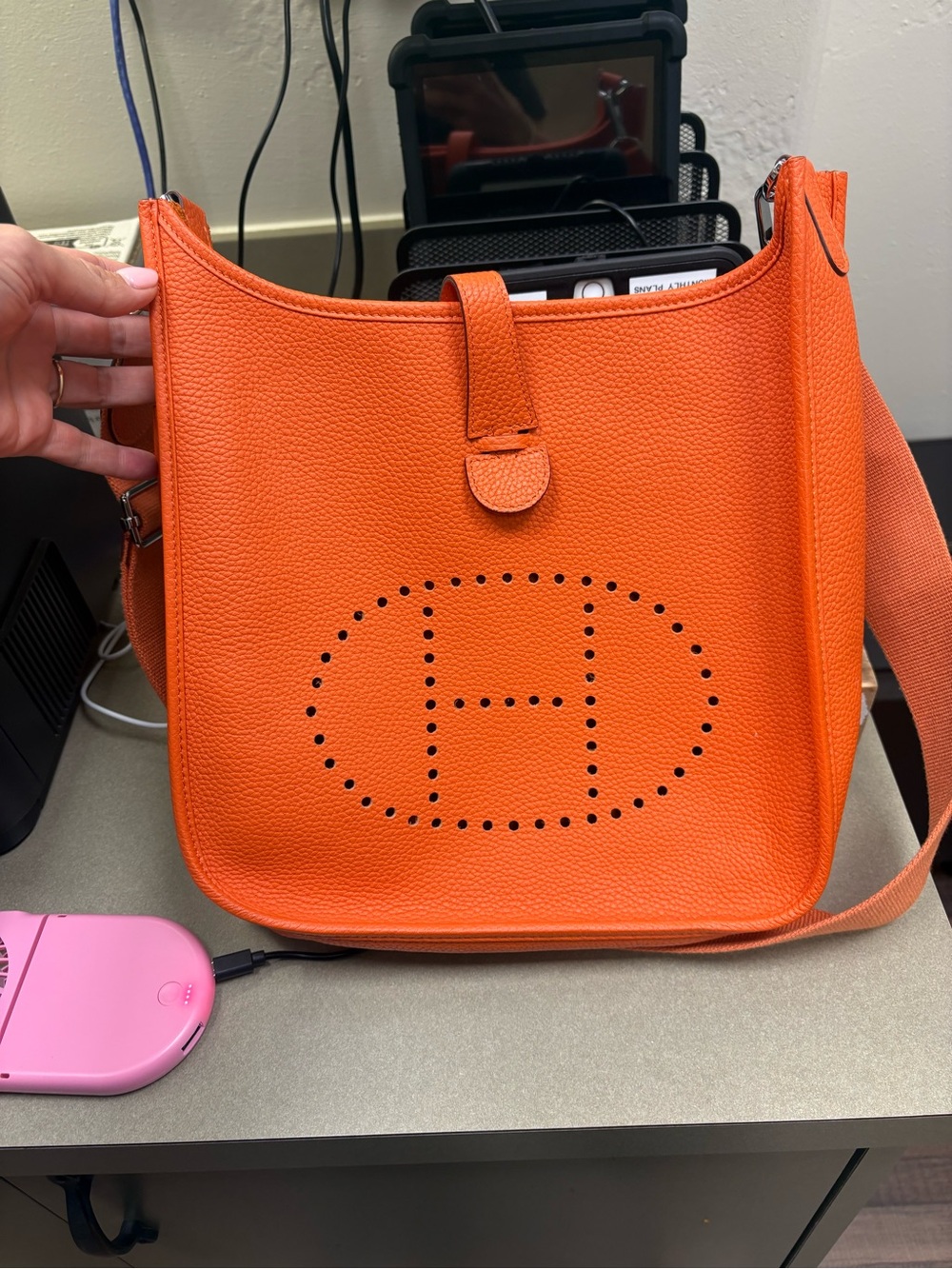 Orange Perforated 'H' Crossbody Shoulder Bag - Picture 2 of 8